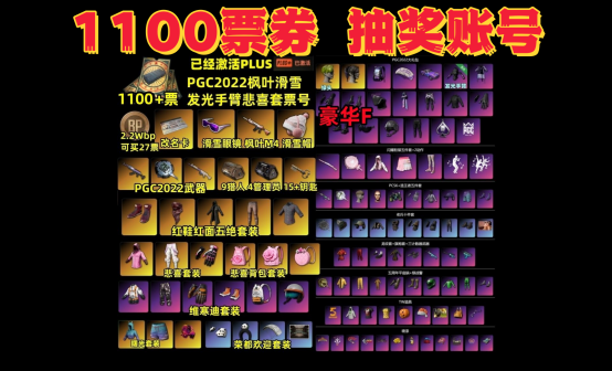 1100票券PGC2022悲喜枫叶滑雪豪华版抽奖账号