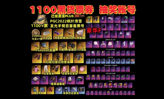 1100黑货票券+PGC2022枫叶滑雪RASH悲喜豪华版抽奖账号